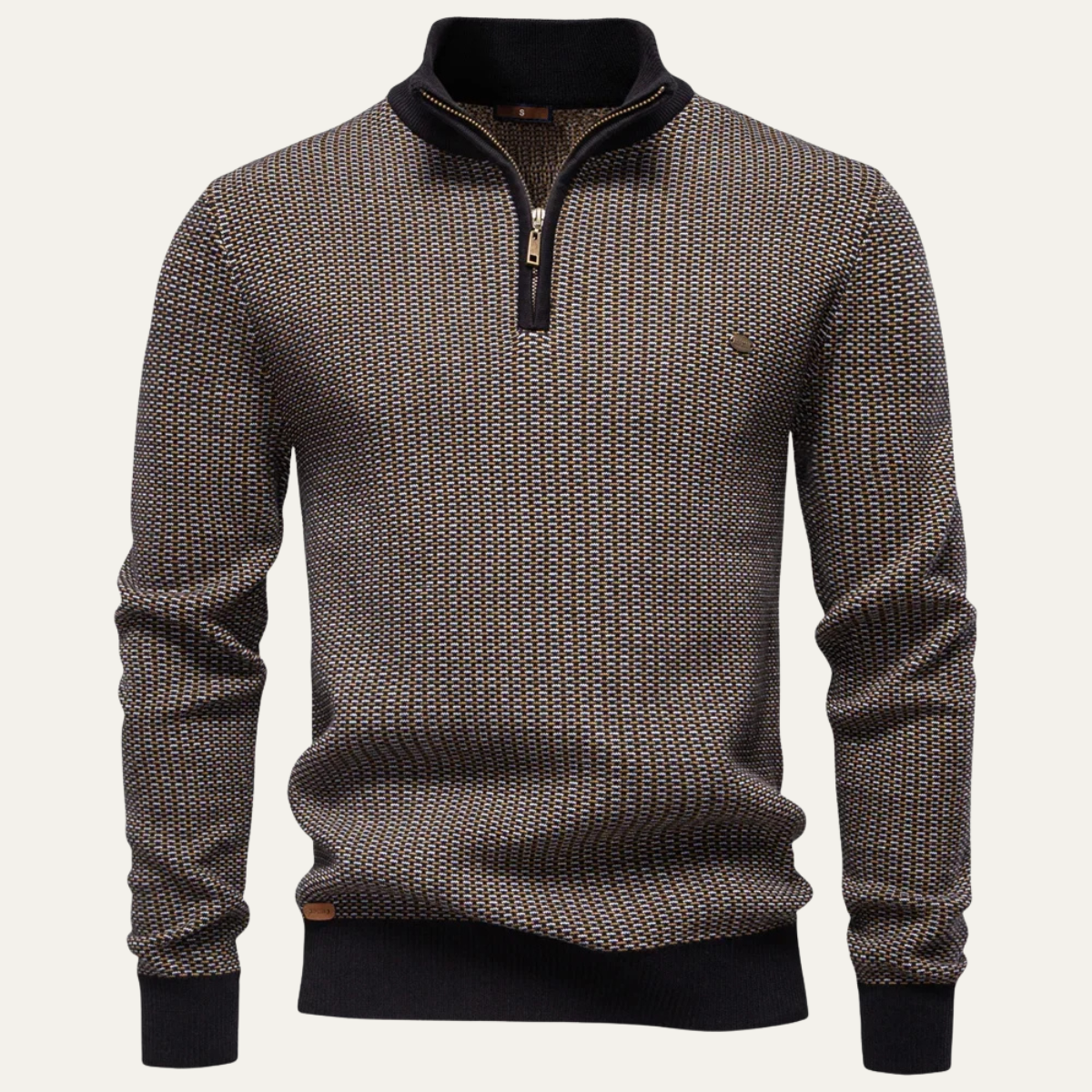Men's Thick Knit Sweater Half Zip Stand Collar Warm Grey - Fashinoza