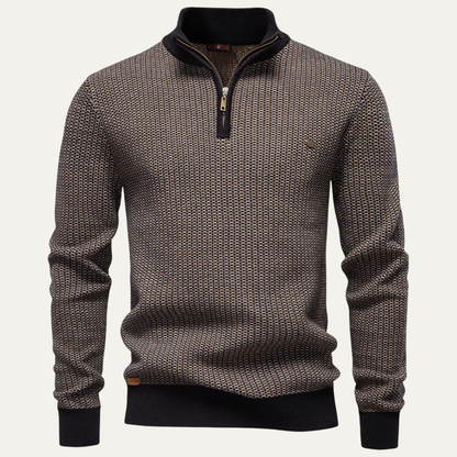 Men's Thick Knit Sweater Half Zip Stand Collar Warm Grey - Fashinoza