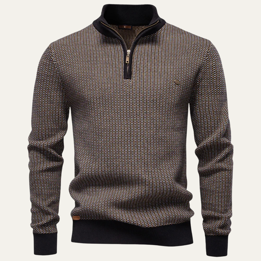 Men's Thick Knit Sweater Half Zip Stand Collar Warm Grey - Fashinoza