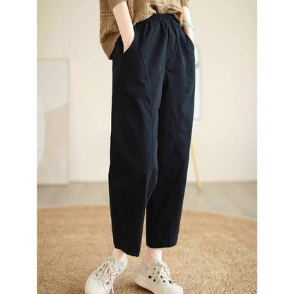 Women's Cotton Casual Pants Solid Color - Fashinoza