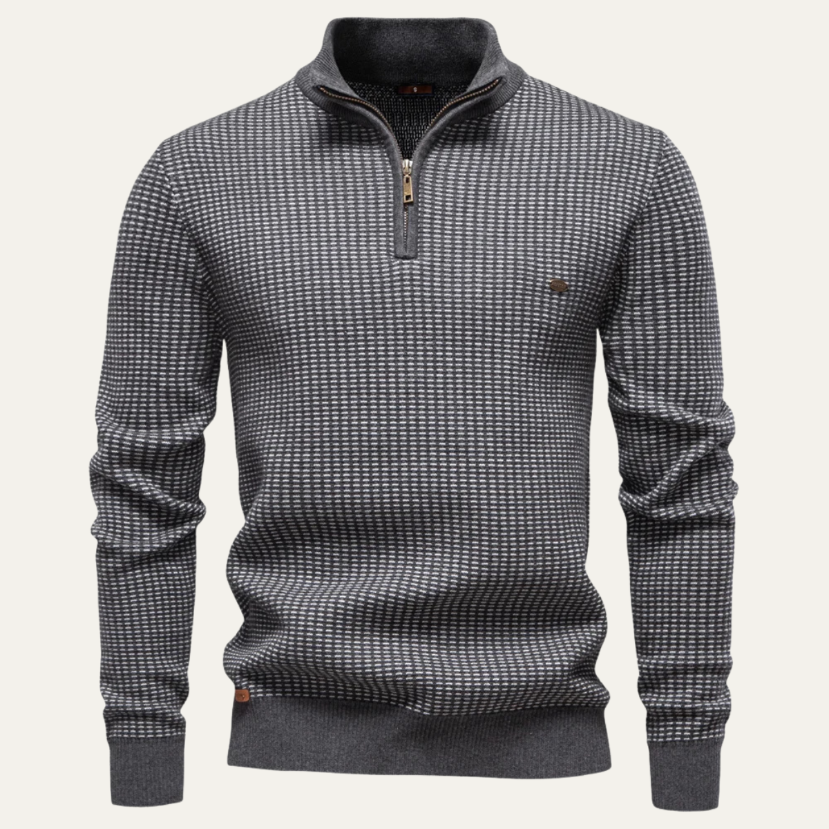 Men's Thick Knit Sweater Half Zip Stand Collar Warm Grey