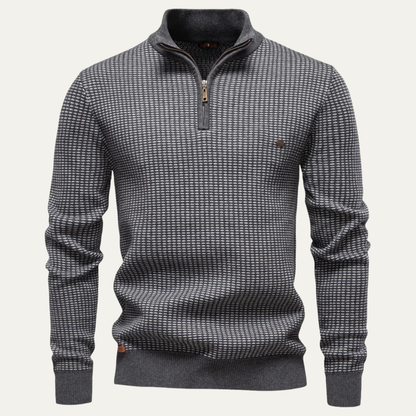 Men's Thick Knit Sweater Half Zip Stand Collar Warm Grey