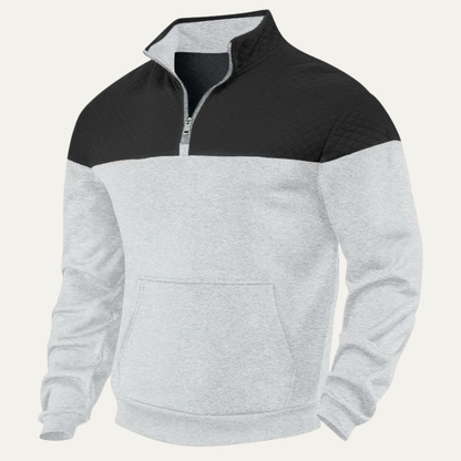 Men's Quilted Half Zip Sweater Color Block Navy Blue