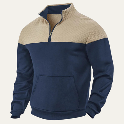Men's Quilted Half Zip Sweater Color Block Navy Blue