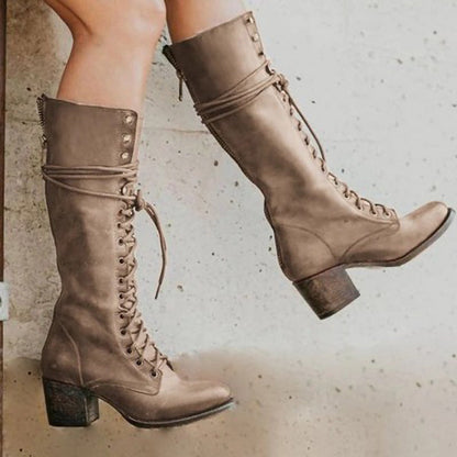 Chloe | Women’s Lace-Up Knee-High Boots with Block Heel