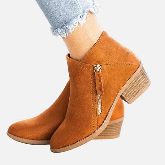 Women's Block Heel Ankle Boots Zip Comfortable - 
Fashinoza