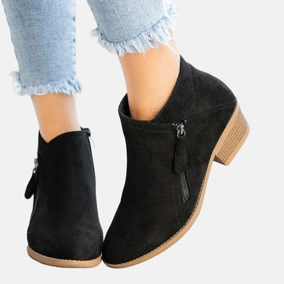 Women's Block Heel Ankle Boots Zip Comfortable