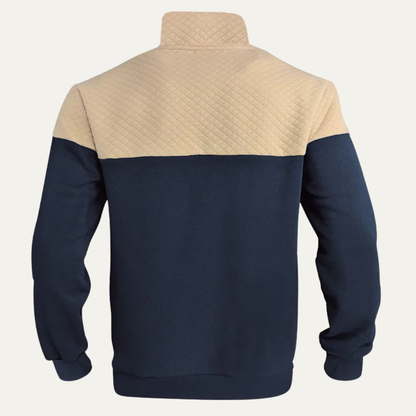 Men's Quilted Half Zip Sweater Color Block Navy Blue