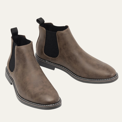 Men's Chelsea Boots Leather Slip-On Brown - Fashinoza