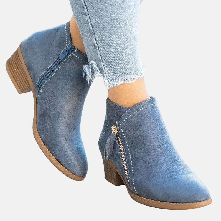 Women's Block Heel Ankle Boots Zip Comfortable