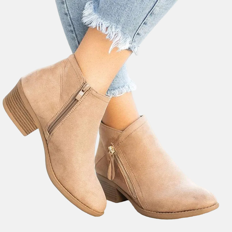 Women's Block Heel Ankle Boots Zip Comfortable