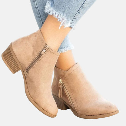 Women's Block Heel Ankle Boots Zip Comfortable