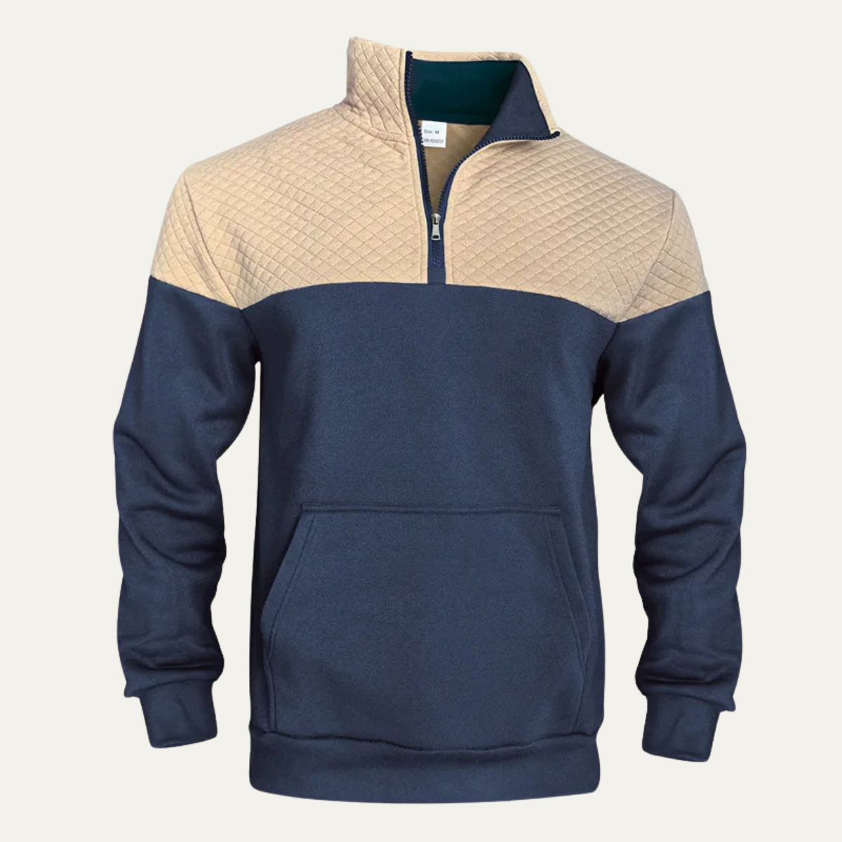 Men's Quilted Half Zip Sweater Color Block Navy Blue - Fashinoza