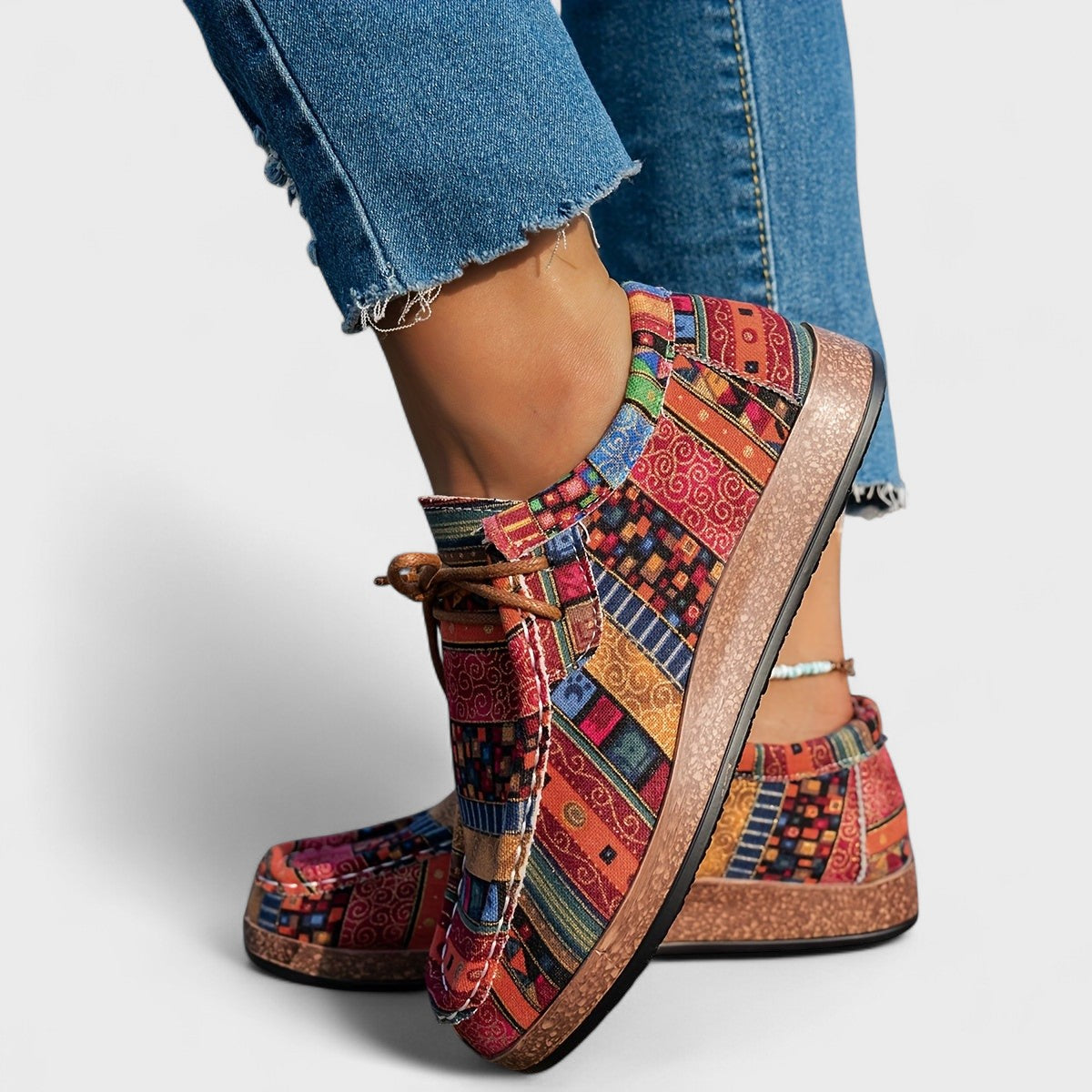 Patchwork Orthopedic Lace-Up Casual Shoes