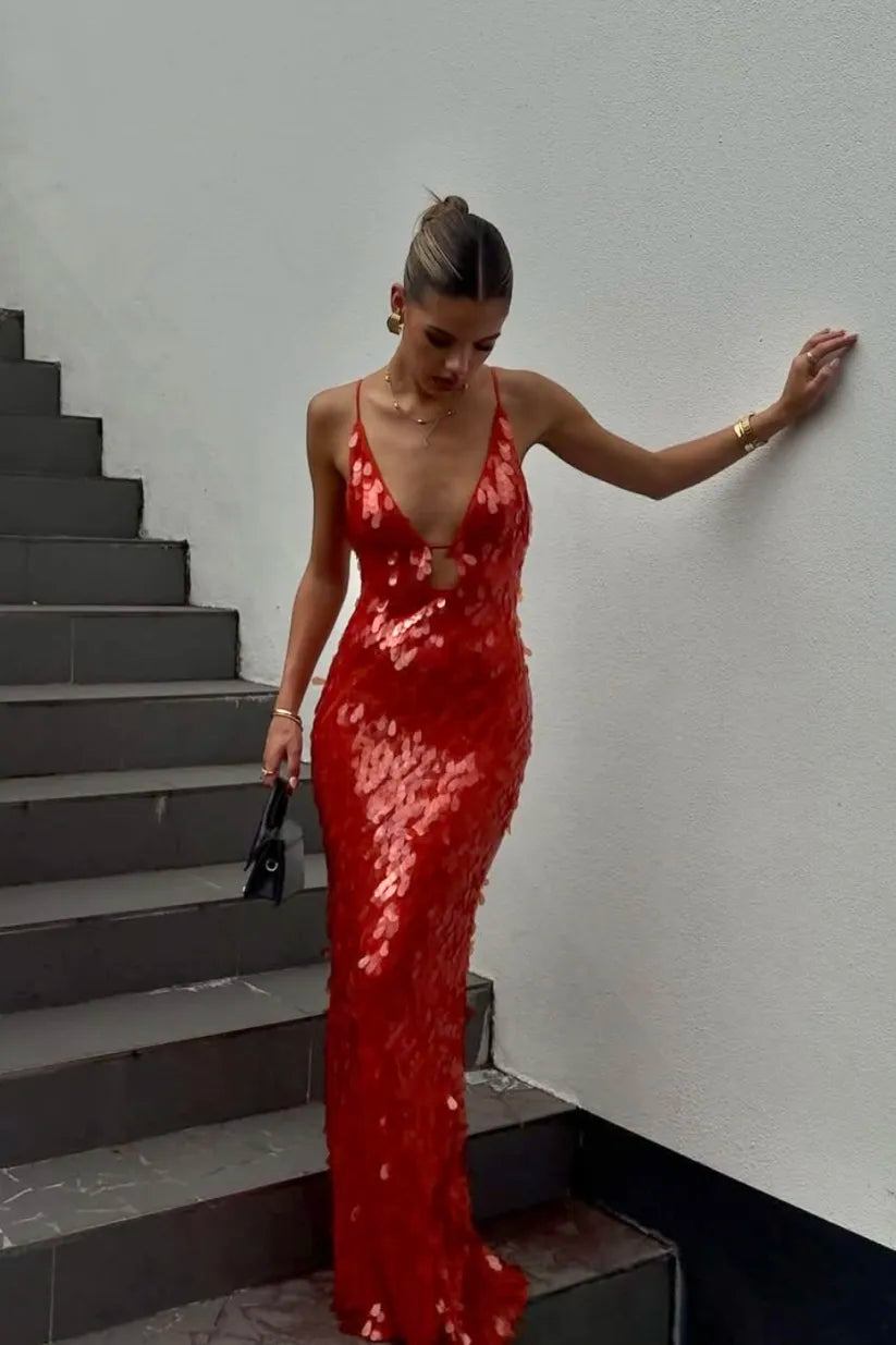Women's Backless Sequin Dress For Wedding Guest - Fashinoza