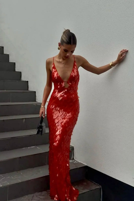 Women's Backless Sequin Dress For Wedding Guest - Fashinoza