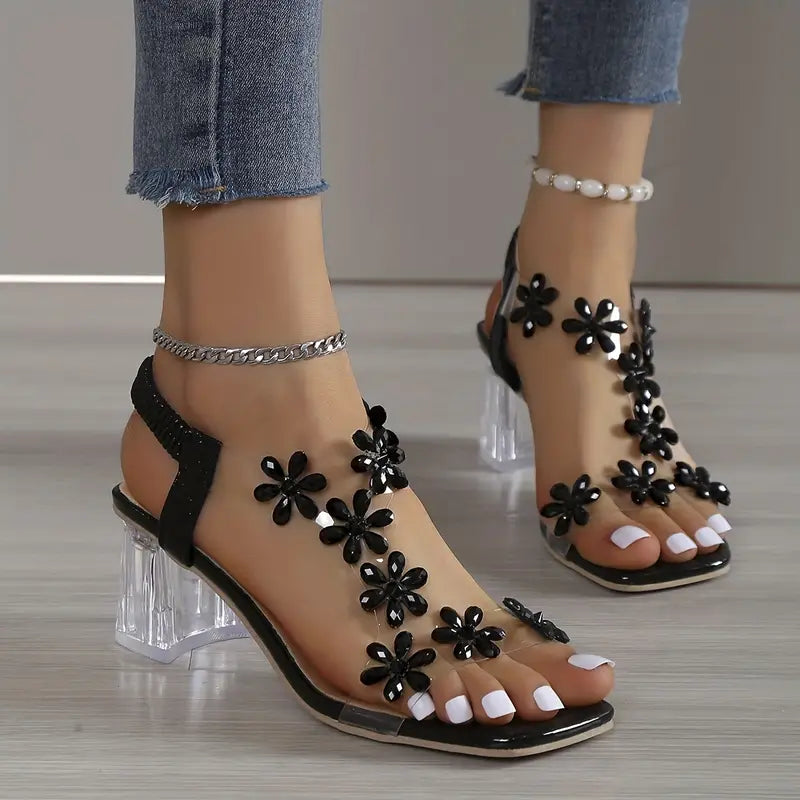 Women's Rhinestone Block Heel Sandals