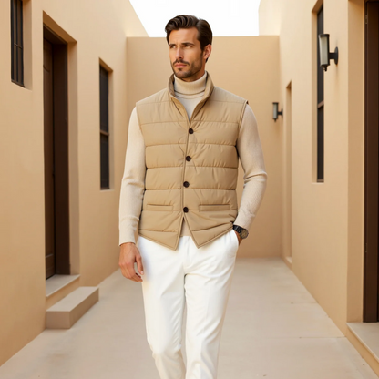 Men's Beige Quilted Vest Slim Fit Padded