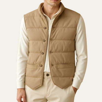 Men's Beige Quilted Vest Slim Fit Padded