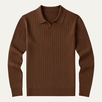 Men's Slim Fit Ribbed Polo Sweater - Fashinoza