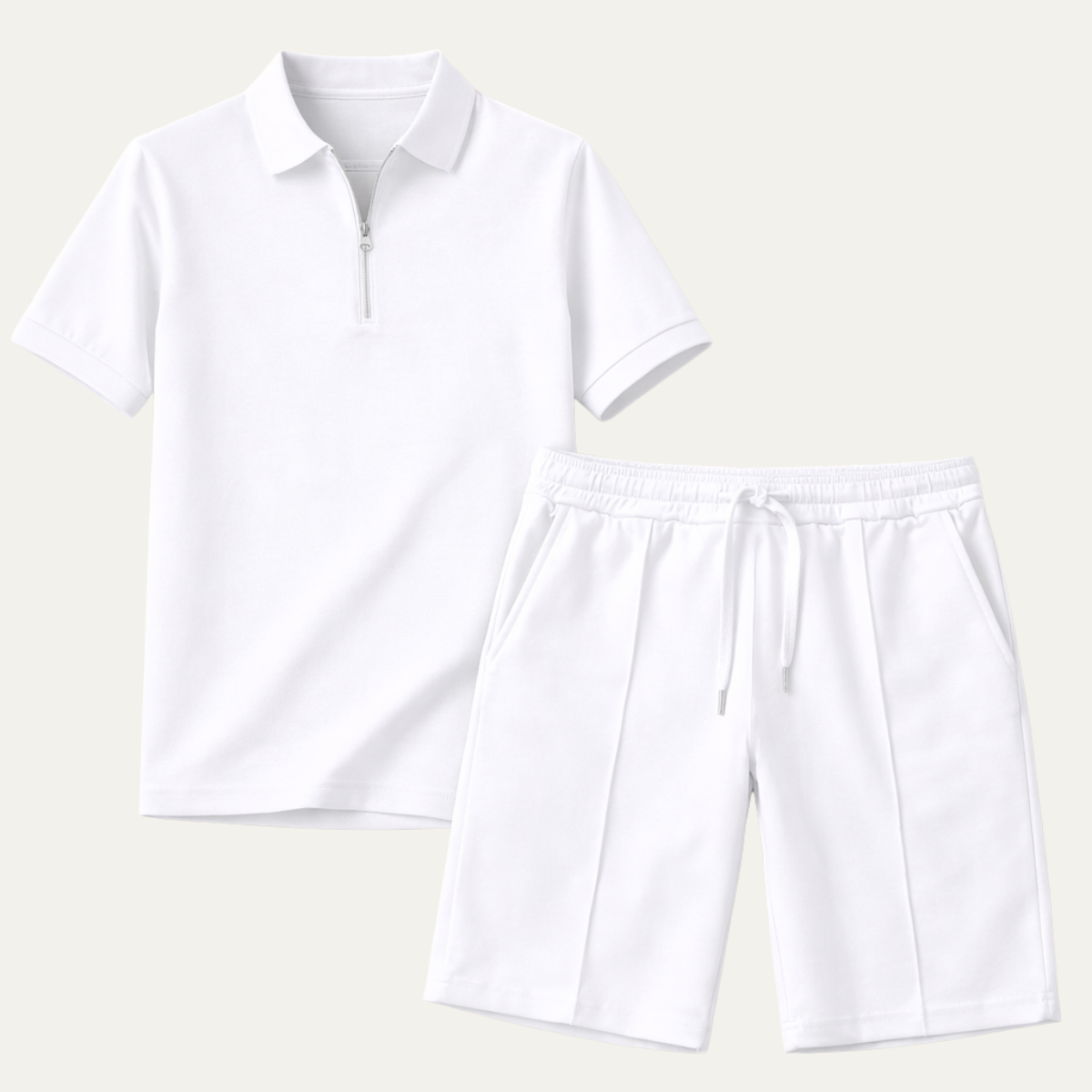 Men's Summer Polo Shirt Shorts Set White - Fashinoza