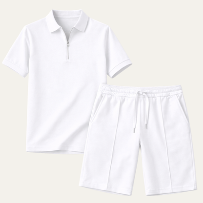 Men's Summer Polo Shirt Shorts Set White - Fashinoza