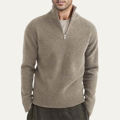 Men's Ribbed Mock Neck Sweater Warm Knit Dark Gray