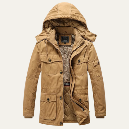Men's Winter Hooded Parka Jacket Fleece Lining - Fashinoza