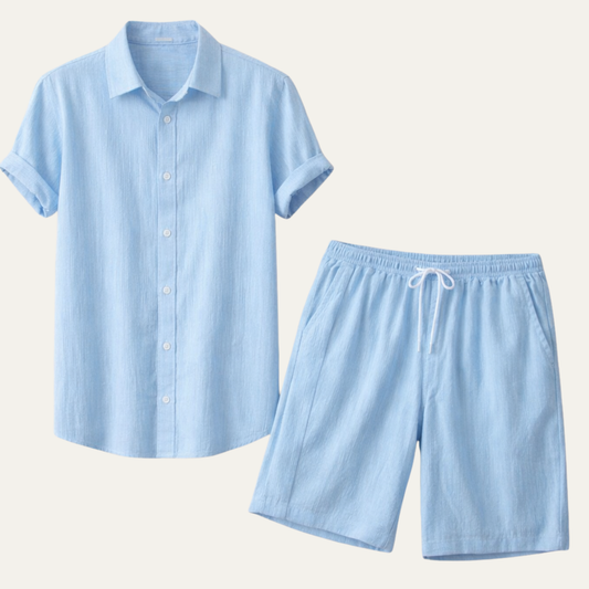 Men's Lightweight Button Up Shirt And Shorts Set - Fashinoza