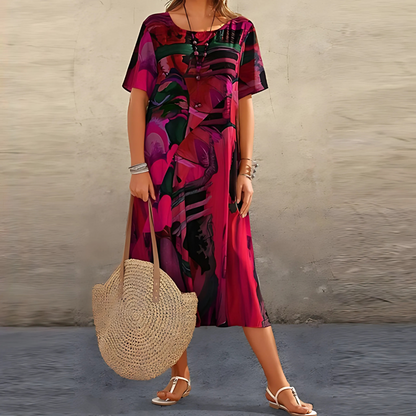Women's Printed Midi Dress Short Sleeve