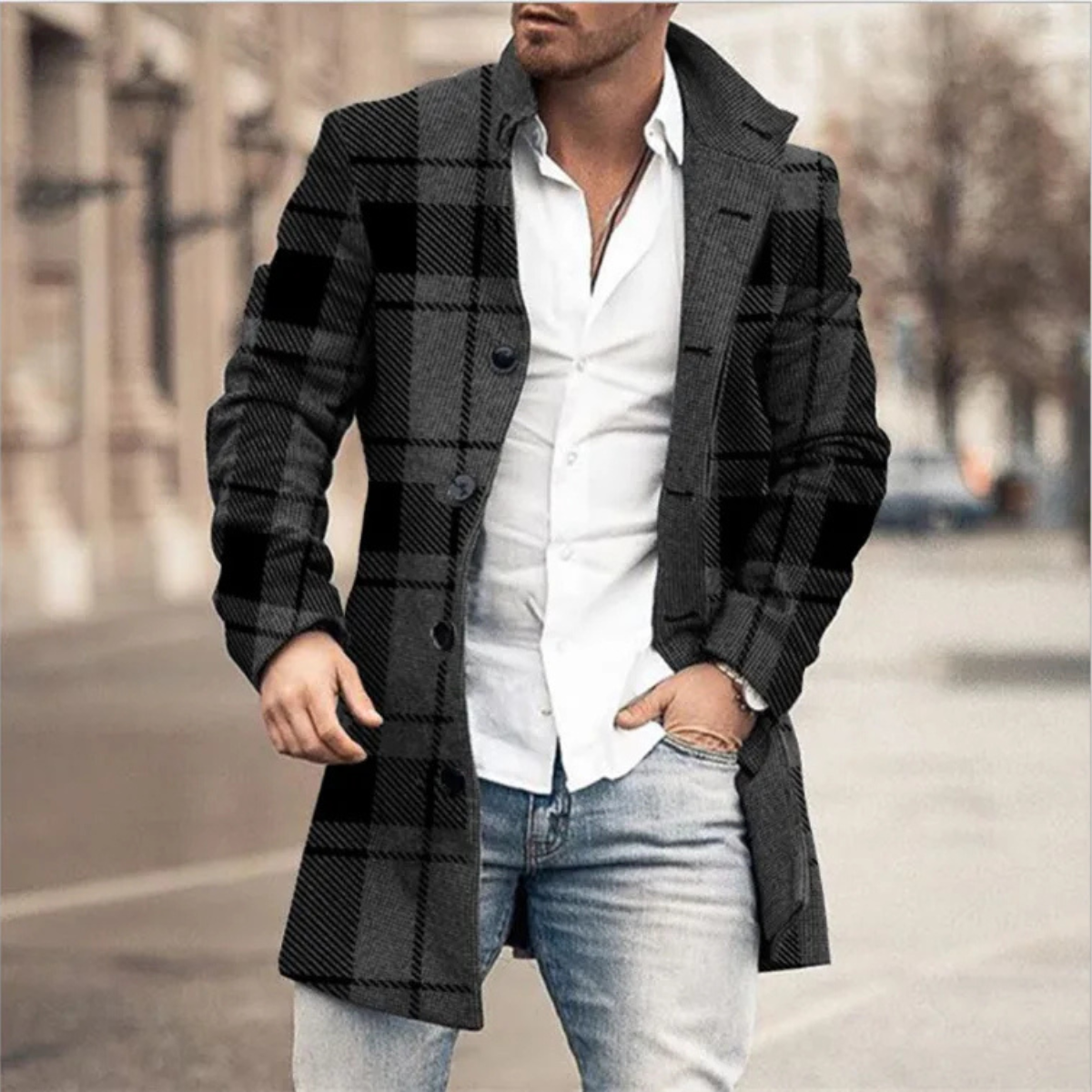 Men's Wool Blend Long Winter Coat Red