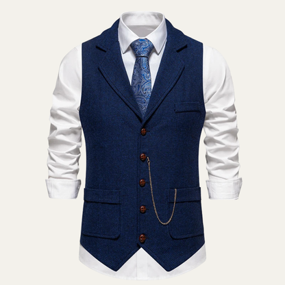 Men's Tweed Vest Chain Pocket