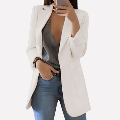 Women's Front Pocket Blazer Structured Everyday Jacket