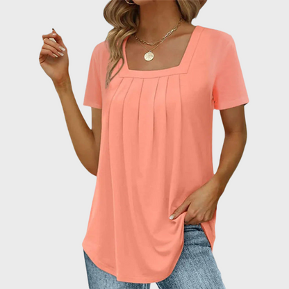 Women's Pleated Blouse Square Neckline