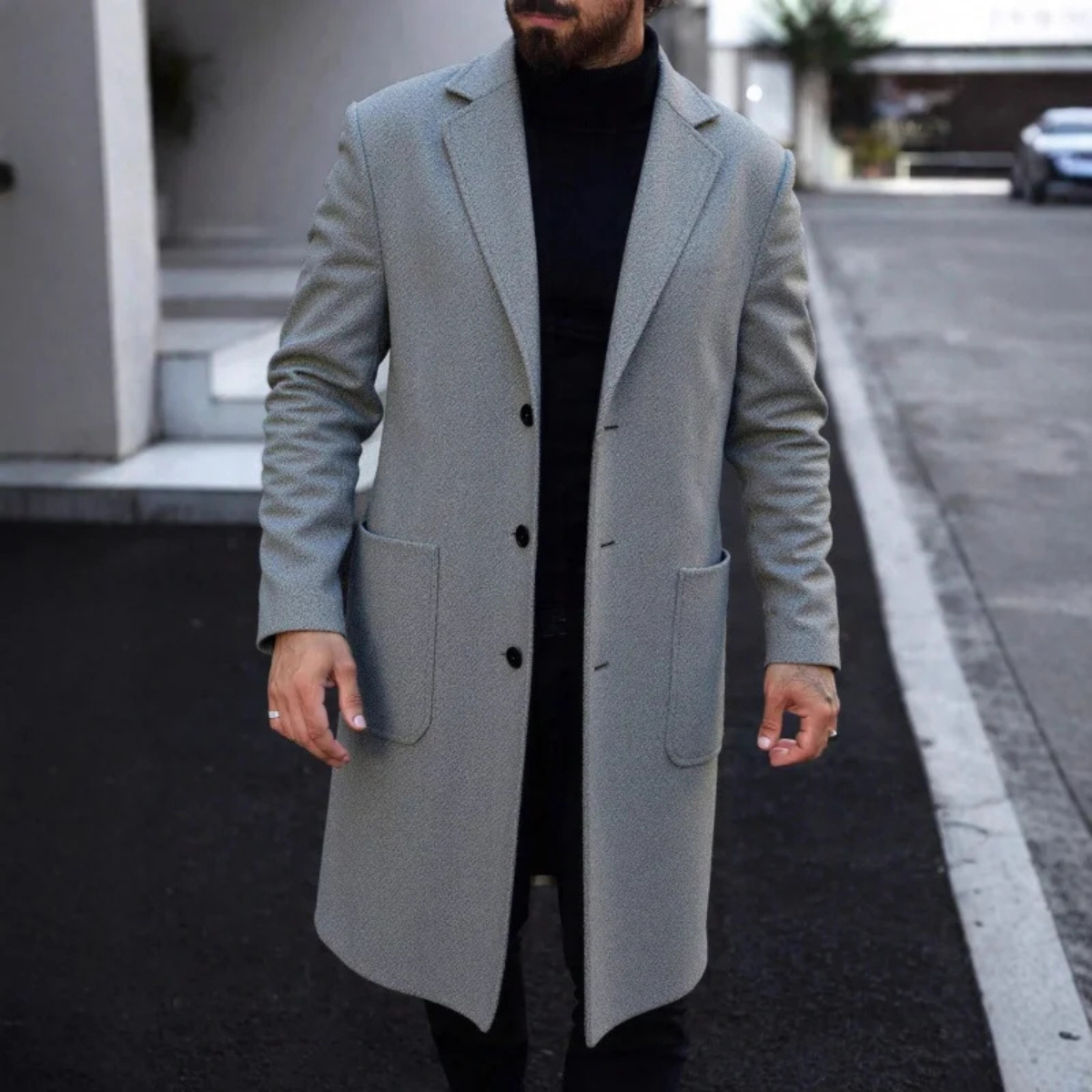 Men's Slim Fit Wool Overcoat Classic Winter