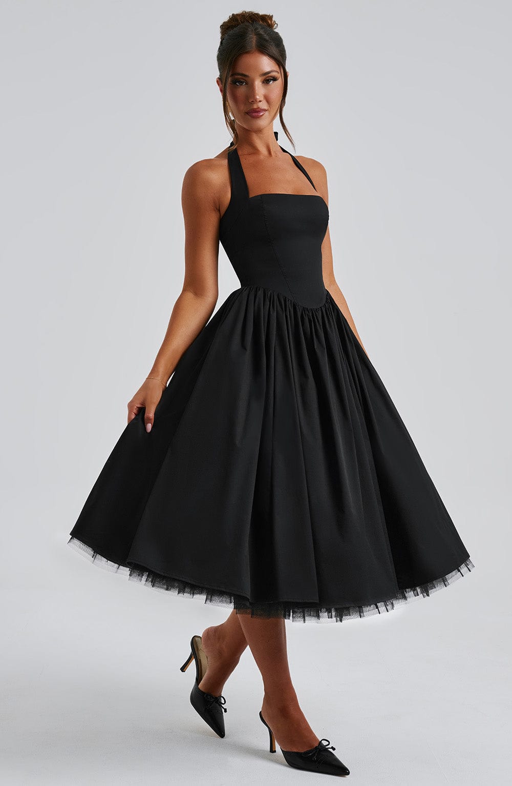 Women's Midi Dress Halter Neck Tulle Hemline