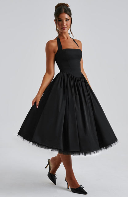 Women's Midi Dress Halter Neck Tulle Hemline