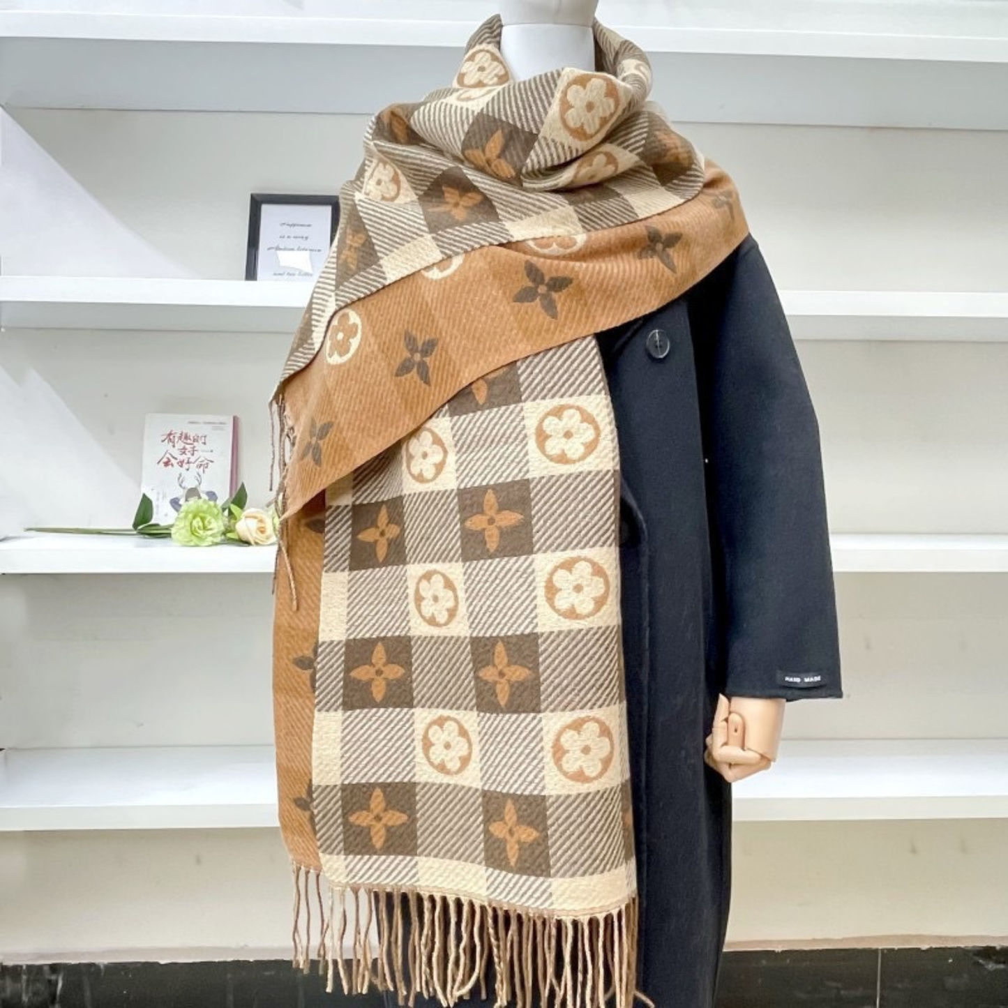 Comfy Plaid Tassel Scarf Soft Warm Double Sided