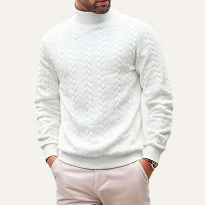 Men's Cable Knit Turtleneck Sweater Ribbed Warm