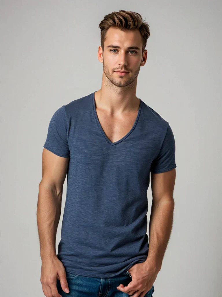 Men's V-Neck Cotton T-Shirt - Fashinoza
