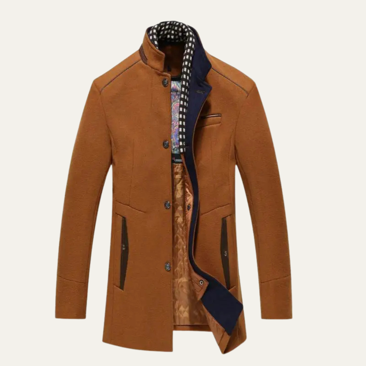 Men's Wool Trench Coat Smart Casual Stand Collar