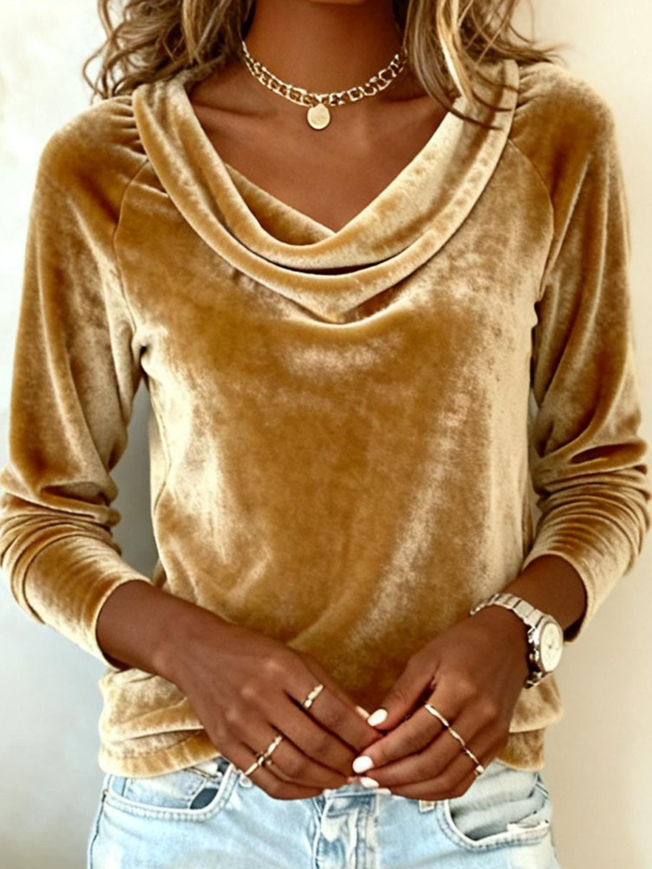 Women's Cowl Neck Long Sleeve Blouse