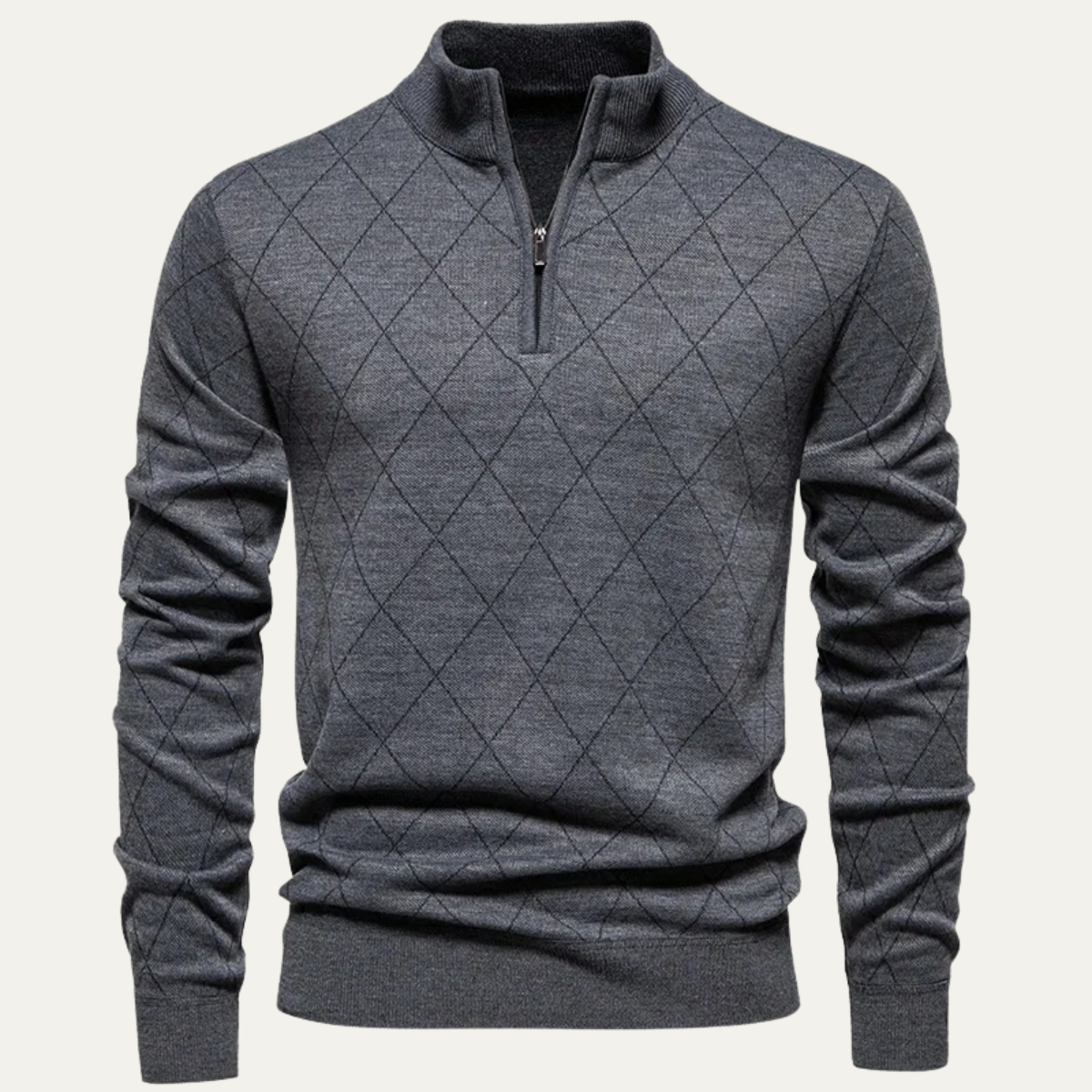 Men's Quarter Zip Knit Sweater Diamond Pattern - Fashinoza