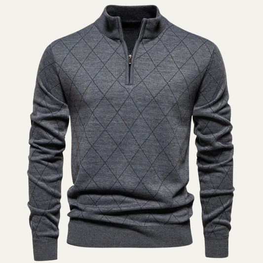 Men's Quarter Zip Knit Sweater Diamond Pattern - Fashinoza