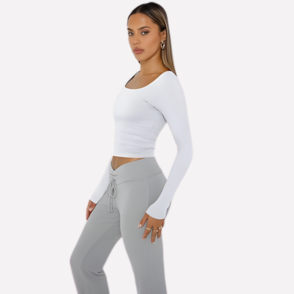 Women's Long Sleeve Crop Square Neck - Fashinoza