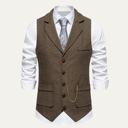 Men's Tweed Vest Chain Pocket