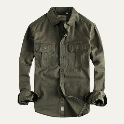 Men's Utility Shirt Jacket Vintage Washed Cotton Casual