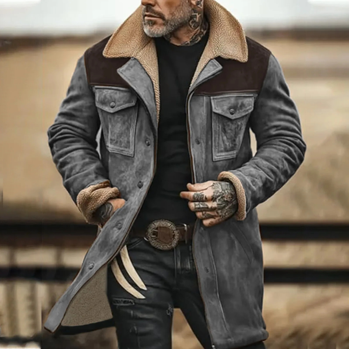 Men's Suede Fleece Lined Jacket With Pockets