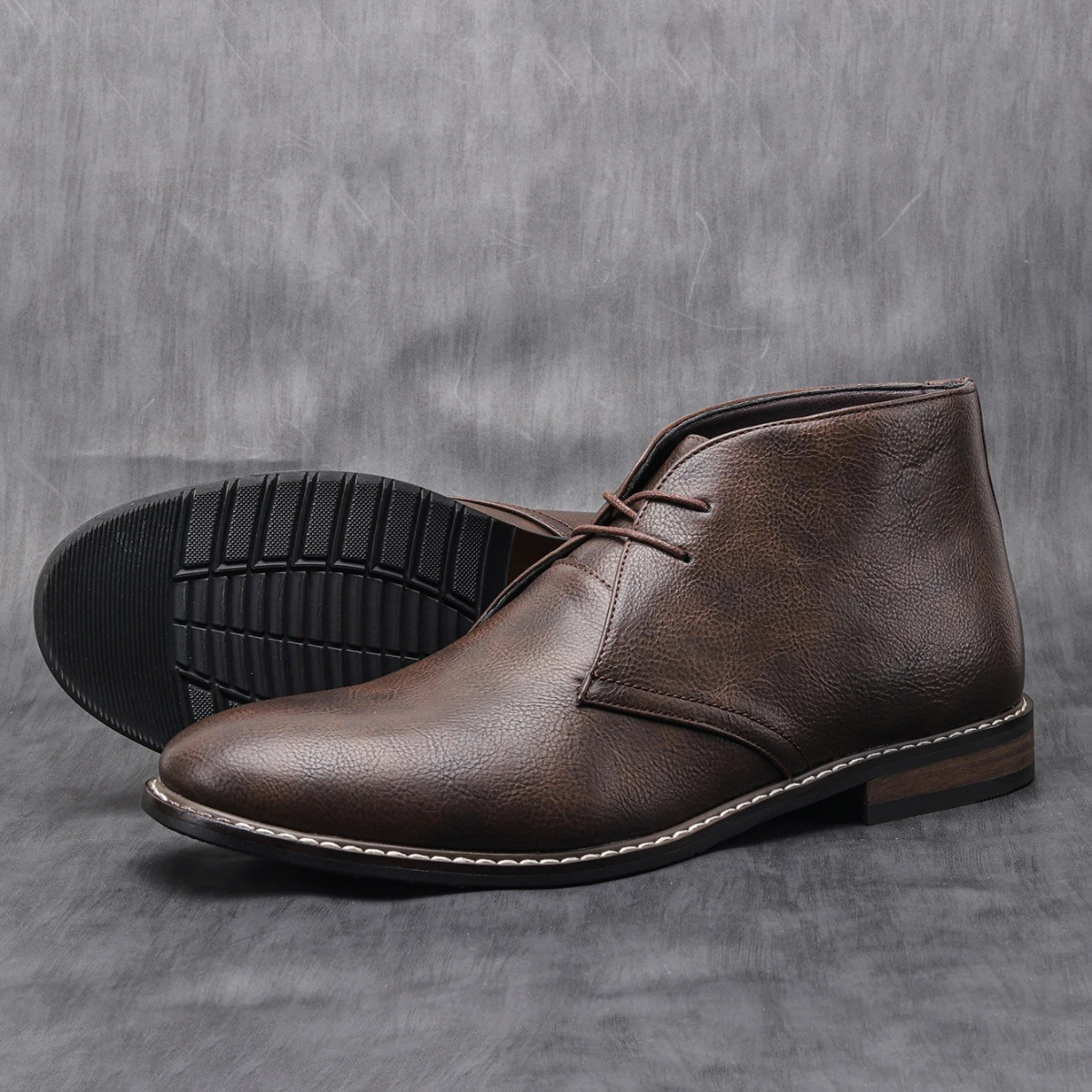Men's Ankle Boots Brown Leather Vintage Style