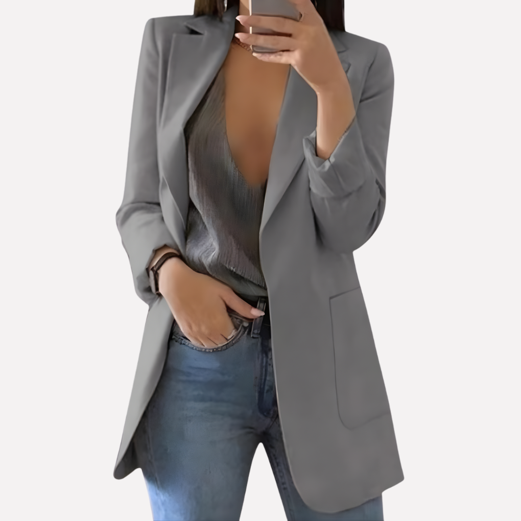 Women's Front Pocket Blazer Structured Everyday Jacket